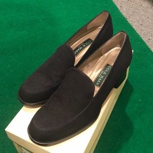 Cole Haan Black ‘linen’ wood stacked heel loafers